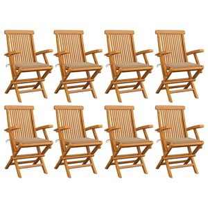 vidaXL Gartenst&uuml;hle mit Beigen Kissen 8 Stk. Massivholz Teak
