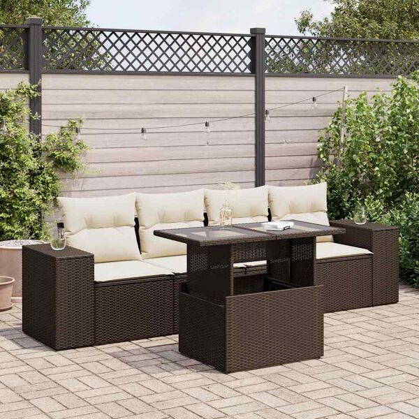 vidaXL 5-tlg. Garten-Sofagarnitur mit Kissen Braun Poly Rattan