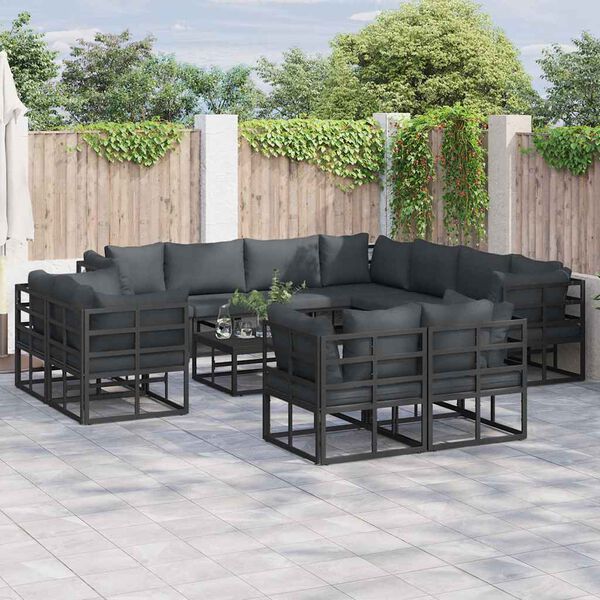 vidaXL Garten-Sofa-Set mit Kissen 11 pcs Schwarz Aluminium