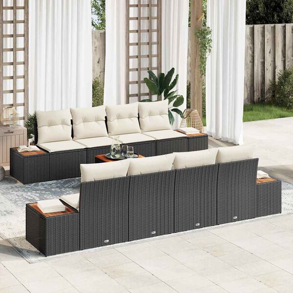 vidaXL Garten-Sofa-Set mit Kissen 9 pcs Schwarz Poly Rattan