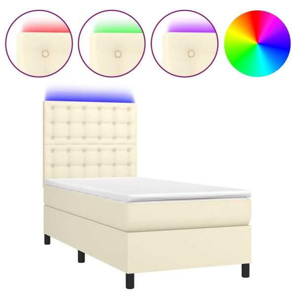 vidaXL Boxspringbett mit Matratze & LED Creme 90x190 cm Kunstleder