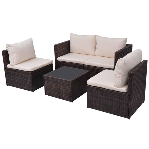 vidaXL 5-tlg. Garten-Lounge-Set mit Auflagen Poly Rattan Braun