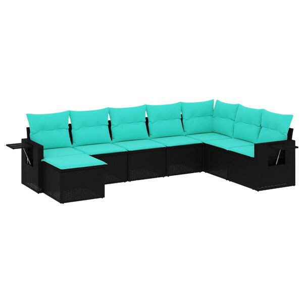 vidaXL 8-teiliges Gartensofa-Set mit Kissen, schwarzes Polyrattan