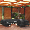 vidaXL 11-tlg. Garten-Lounge-Set mit Kissen Schwarz Massivholz Kiefer