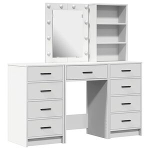 vidaXL Schminktisch mit Spiegelbeleuchtung 3 pcs Wei&szlig; Holzwerkstoff