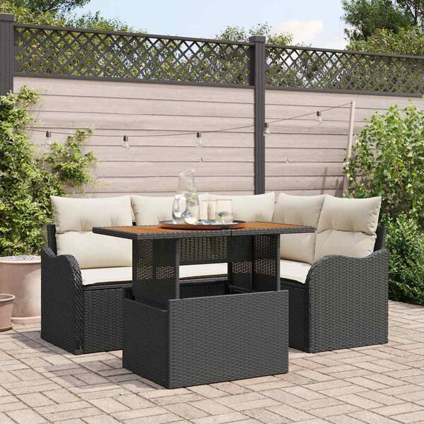 vidaXL Garten-Sofa-Set mit Speicher 5 pcs Schwarz Poly Rattan