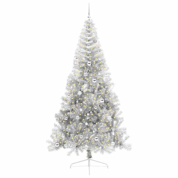 vidaXL K&uuml;nstlicher vorbeleuchteter Weihnachtsbaum Silber 240 cm PET