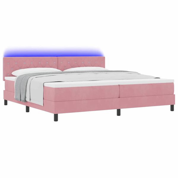 vidaXL LED Boxspringbett mit Matratze mit LED Rosa 200 x 200 cm Samt