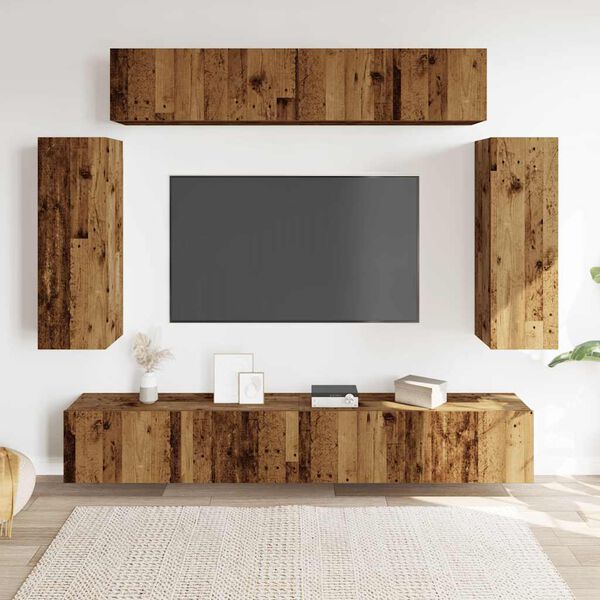 vidaXL 6-tlg. TV-Schrank-Set Wandmontage Altholz-Optik Holzwerkstoff