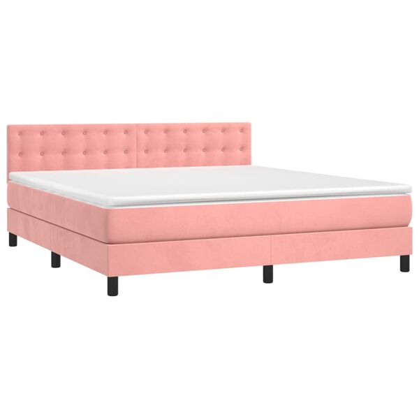 vidaXL Boxspringbett mit Matratze & LED Rosa 160x200 cm Samt