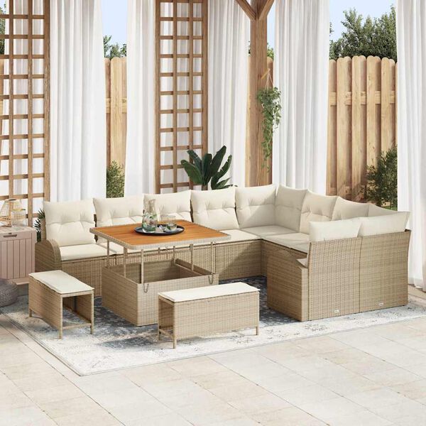 vidaXL Garten-Sofa-Set mit Kissen 12 pcs Beige Poly Rattan