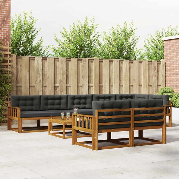 vidaXL Outdoor-Sofagarnitur mit Kissen 9 pcs Natur und Anthrazit