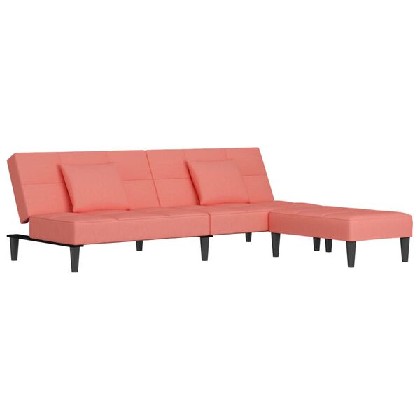 vidaXL Schlafsofa 2-Sitzer mit 2 Kissen & Hocker Rosa Samt