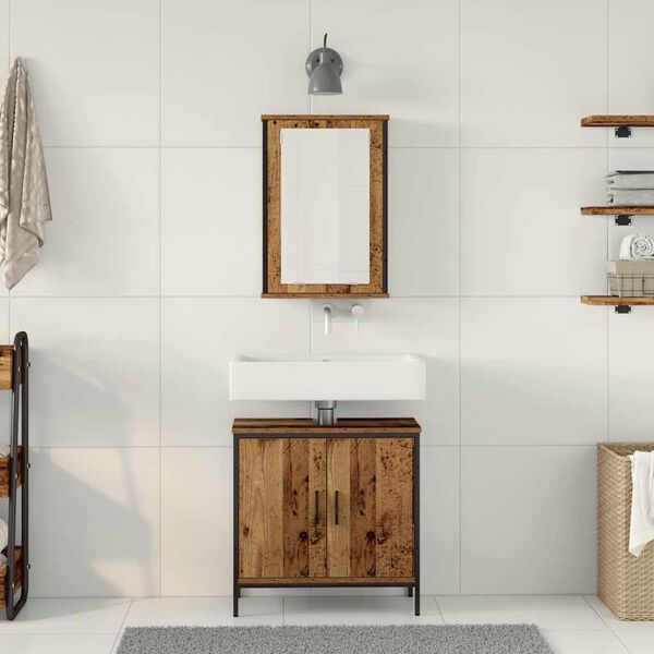 vidaXL Badezimmerm&ouml;bel-Set mit Regal mit T&uuml;r 2 pcs Braun Holzwerkstoff