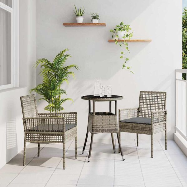 vidaXL Garten Essgruppe 3 pcs Grau Poly Rattan