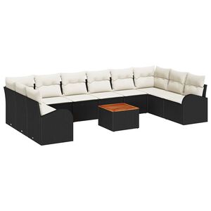 vidaXL Garten-Sofa-Set mit Kissen 11 pcs Schwarz Poly Rattan