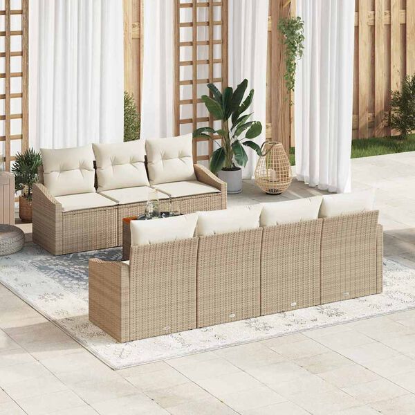 vidaXL Gartensofa-set mit Speicher 8 pcs Beige und Creme Poly-Rattan