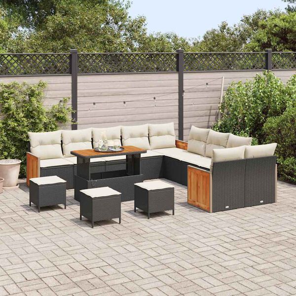vidaXL Gartensofa-set mit Kissen 18 pcs Schwarz und Creme Poly-Rattan