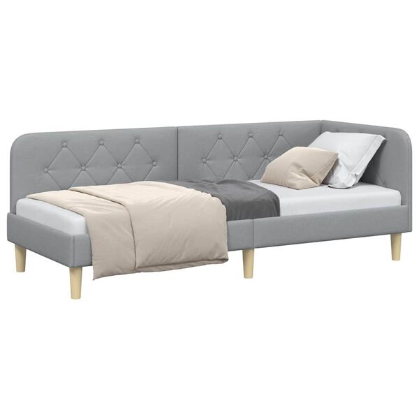 vidaXL Eckbettgestell mit Kopfteil Hellgrau 80 x 200 cm Stoff