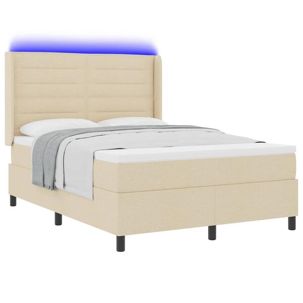 vidaXL LED Boxspringbett mit Matratze Creme 140 x 190 cm Stoff