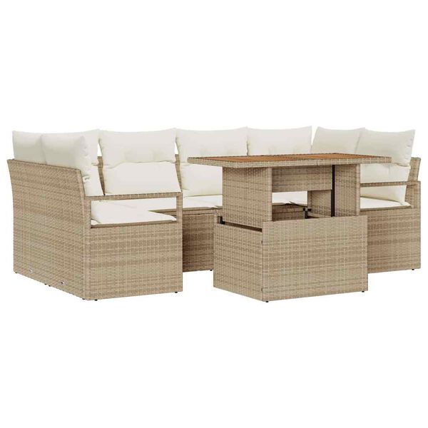 vidaXL Garten-Sofa-Set mit Kissen 7 pcs Beige und Creme