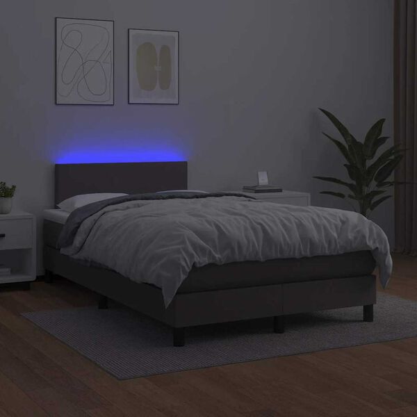 vidaXL Boxspringbett mit Matratze & LED Grau 120x190 cm Kunstleder