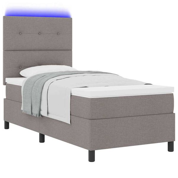 vidaXL Boxspringbett mit Matratze mit LED Taupe 90 x 200 cm Stoff