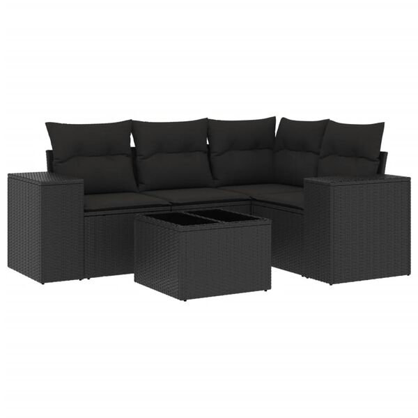vidaXL 5-tlg. Garten-Sofagarnitur mit Kissen Schwarz Poly Rattan