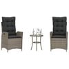 vidaXL 3-tlg. Bistro-Set mit Kissen Grau Poly Rattan