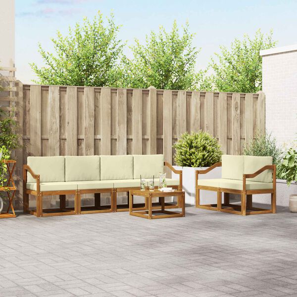 vidaXL Outdoor-Sofagarnitur 7 pcs Natur und Creme Massivholz Akazie