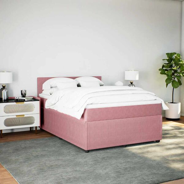 vidaXL Boxspringbett mit Matratze Rosa 160x200 cm Samt