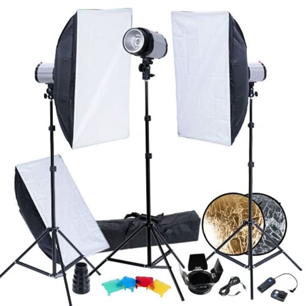 Studioset 3 Blitzk&ouml;pfe 3 Softboxen 50 x 70 cm + Zubeh&ouml;r