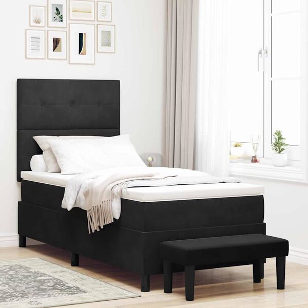 vidaXL Boxspringbett mit Matratze Schwarz 90 x 190 cm Samt