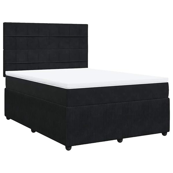 vidaXL Boxspringbett mit Matratze Schwarz 140x200 cm Samt