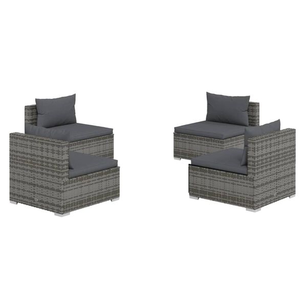 vidaXL 4-tlg. Garten-Lounge-Set mit Kissen Poly Rattan Grau