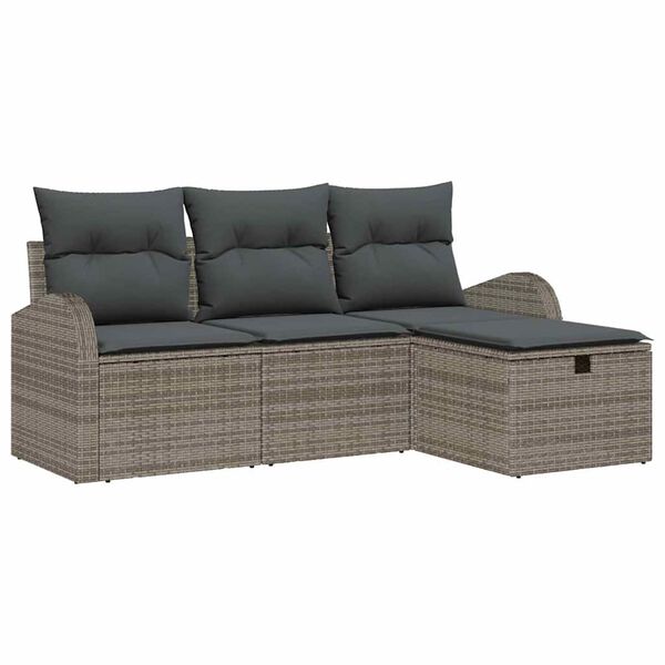 vidaXL Sofa Set mit Kissen mit Speicher 4 pcs Grau Poly-Rattan