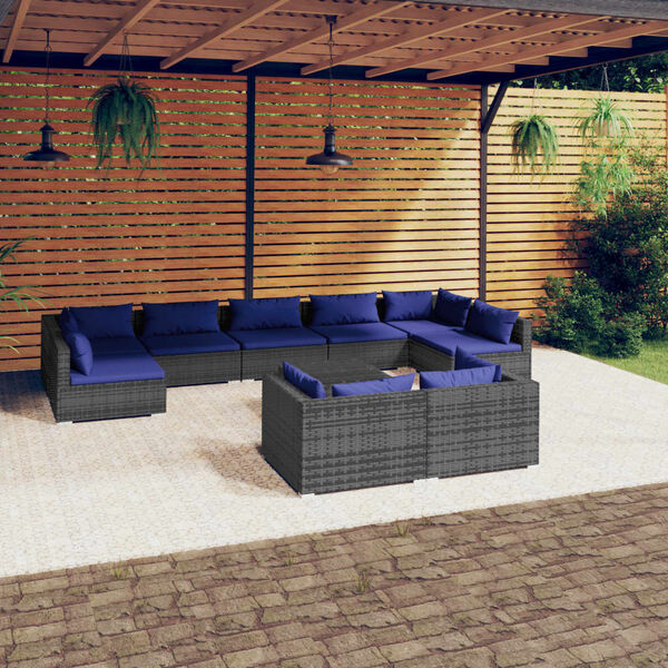 vidaXL 10-tlg. Garten-Lounge-Set mit Kissen Grau Poly Rattan