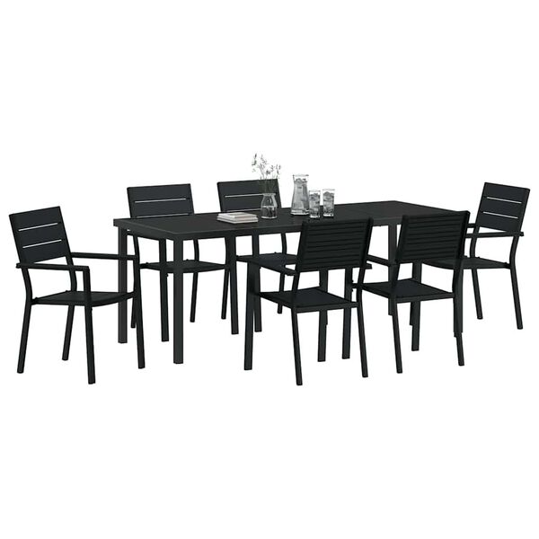 vidaXL Garten Essgruppe 7 pcs Schwarz Pulverbeschichteter Stahl