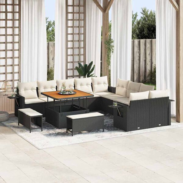 vidaXL Garten-Sofa-Set mit Speicher 13 pcs Schwarz Poly Rattan