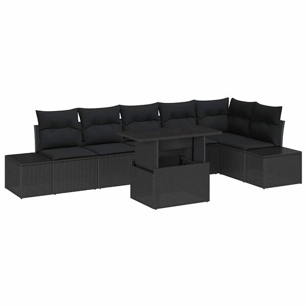 vidaXL Garten-Sofa-Set mit Speicher 7 pcs Schwarz Poly Rattan