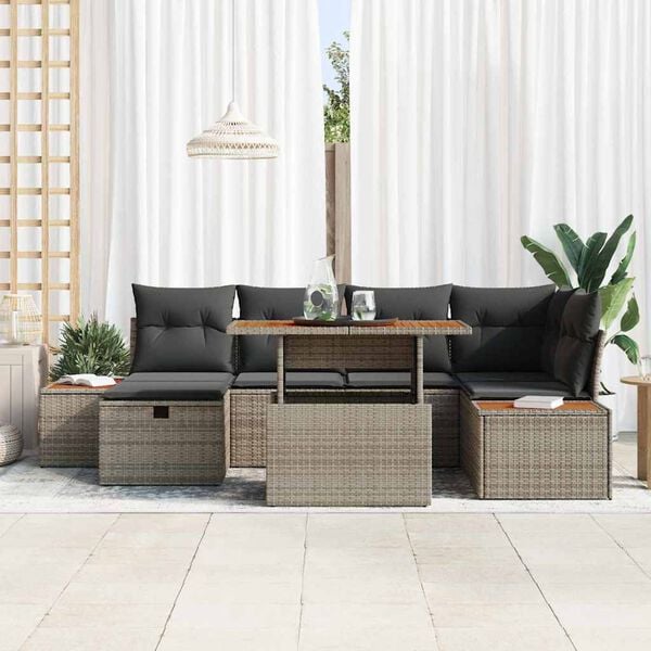 vidaXL Garten-Sofa-Set 7 pcs Grau Poly-Rattan