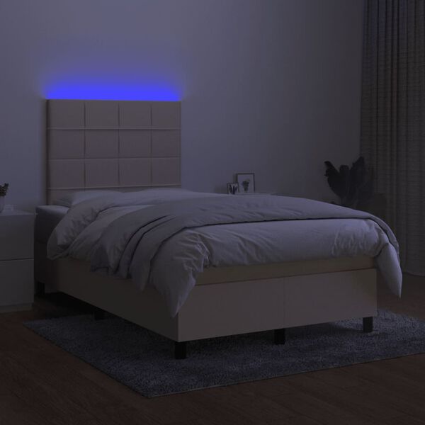 vidaXL Boxspringbett mit Matratze & LED Creme 120x190 cm Stoff