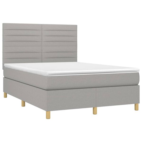 vidaXL Boxspringbett mit Matratze & LED Hellgrau 140x200 cm Stoff
