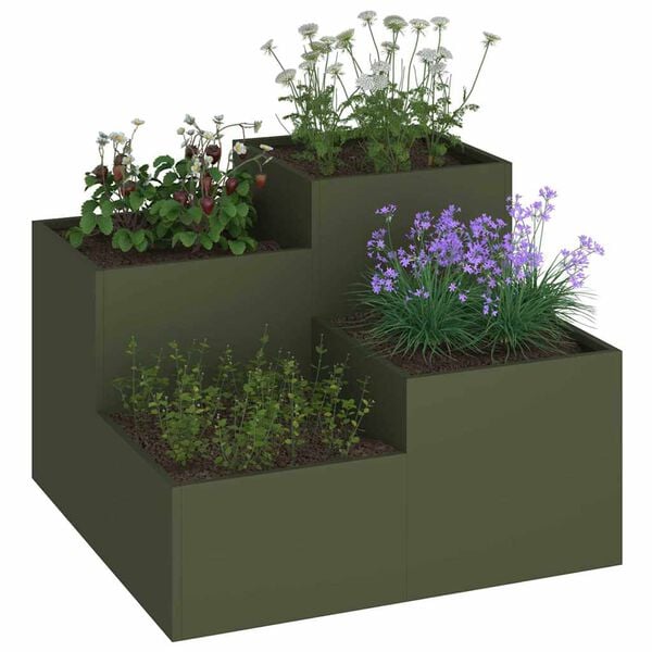 vidaXL Gartenblumentopf Olivgr&uuml;n 80 x 80 x 60 cm Stahl
