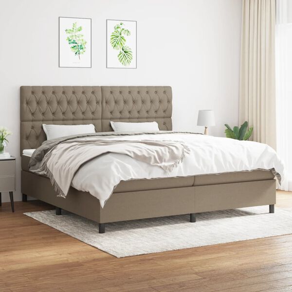 vidaXL Boxspringbett mit Matratze Taupe 200x200 cm Stoff