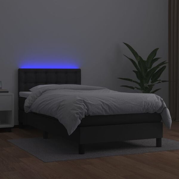 vidaXL Boxspringbett mit Matratze & LED Schwarz 90x190 cm Kunstleder