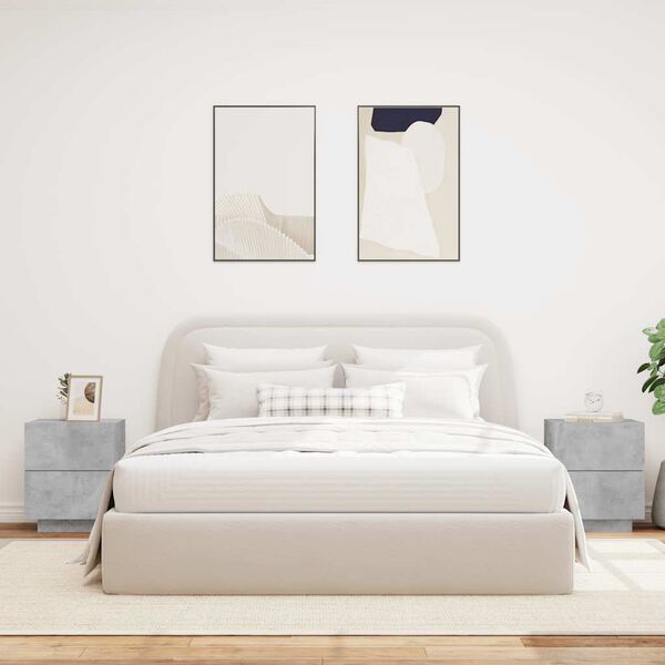 vidaXL Nachttische mit LED-Leuchten 2 Stk. Betongrau Holzwerkstoff