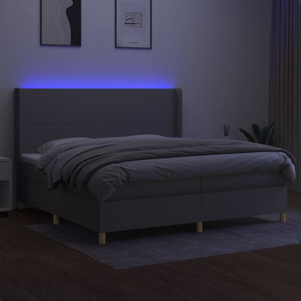 vidaXL Boxspringbett mit Matratze & LED Hellgrau 200x200 cm Stoff