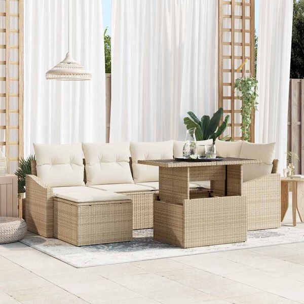 vidaXL Garten-Sofa-Set mit Kissen 7 pcs Beige und Creme