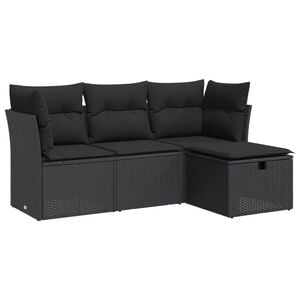 vidaXL 4-tlg. Garten-Sofagarnitur mit Kissen Schwarz Poly Rattan